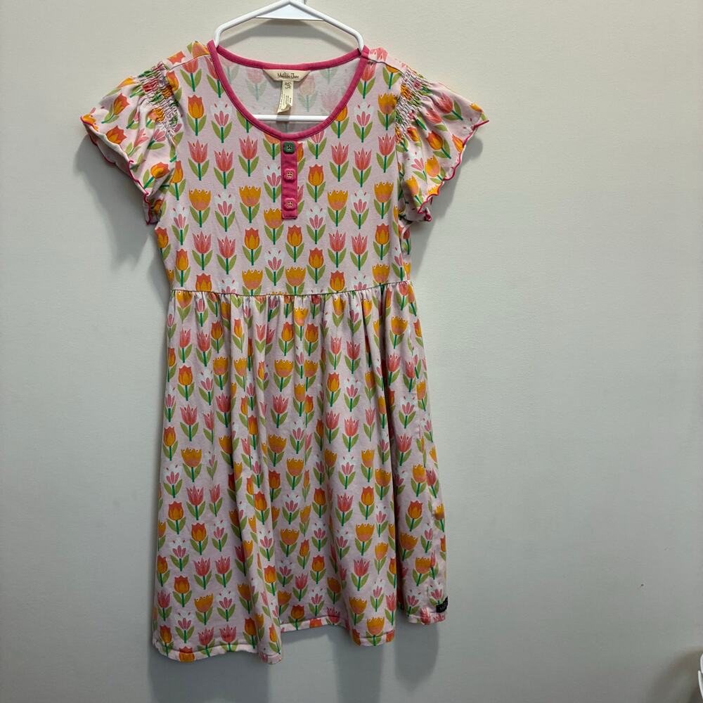 Matilda Jane Tulip Dress Flutter Sleeve Pink Floral Girls Size 14